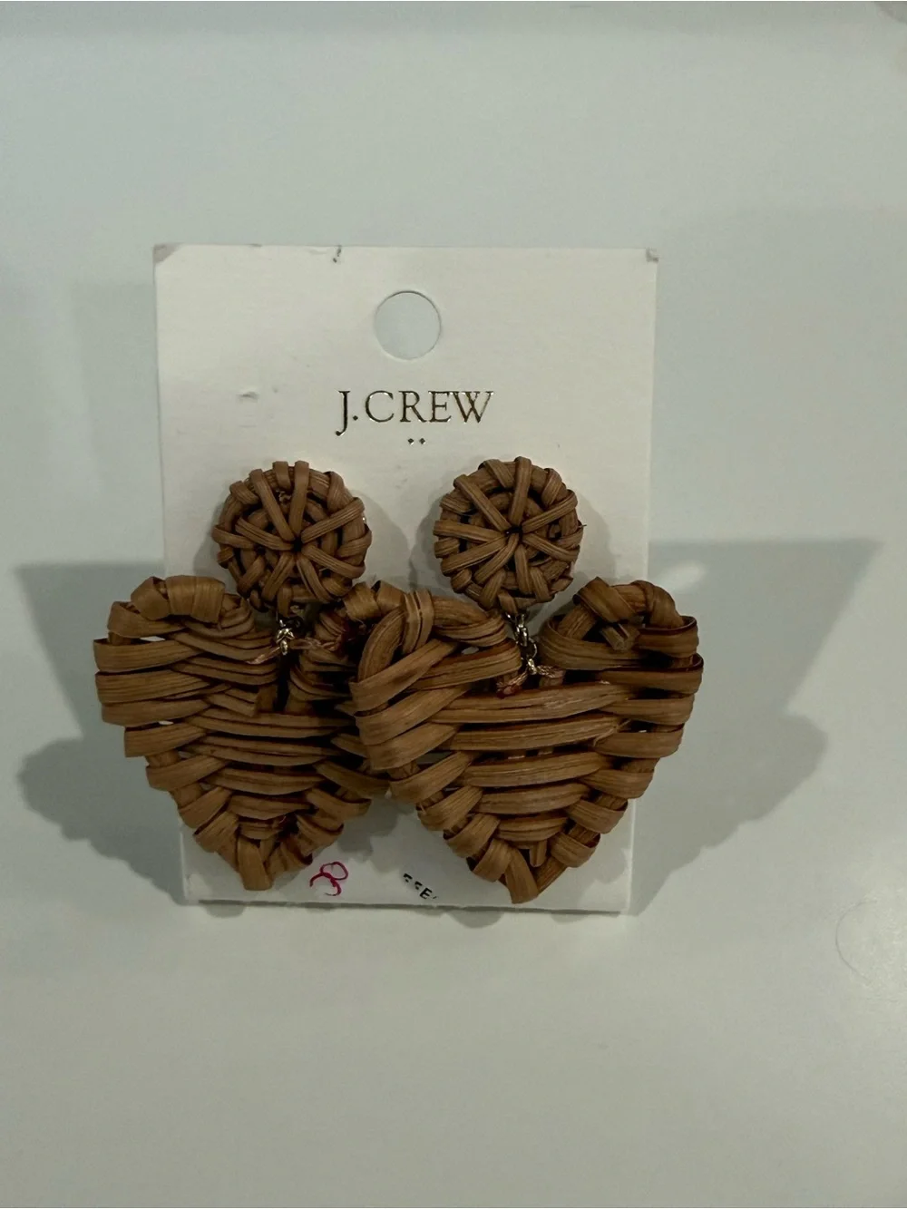NWT J crew Woven Heart Drop Earrings in Natural Straw